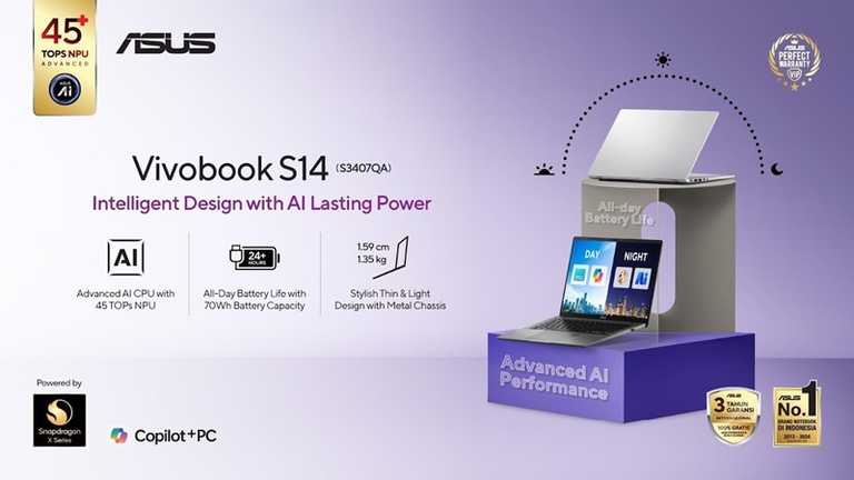 Vivobook S14: Laptop AI Tipis-Ringan ASUS, Produktivitas Seharian