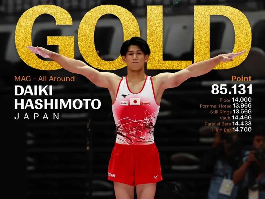Daiki Hashimoto Raih Hat-trick Gelar Juara Dunia Senam Artistik di Jakarta
