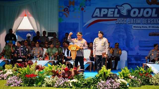 Kapolri Pimpin Apel Ojol Kamtibmas di Malang, Perkuat Sinergi Jaga Jatim