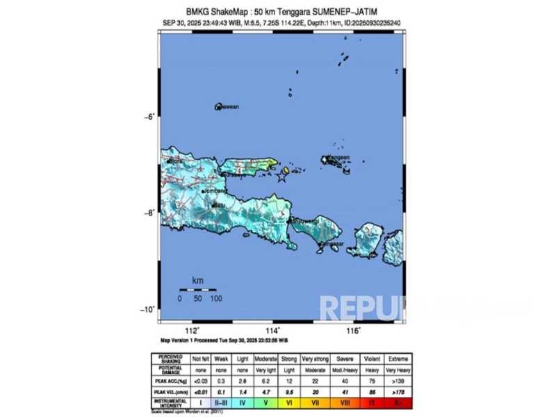 Gempa Bumi M 6.5 Guncang Sumenep, Sejumlah Rumah Rusak